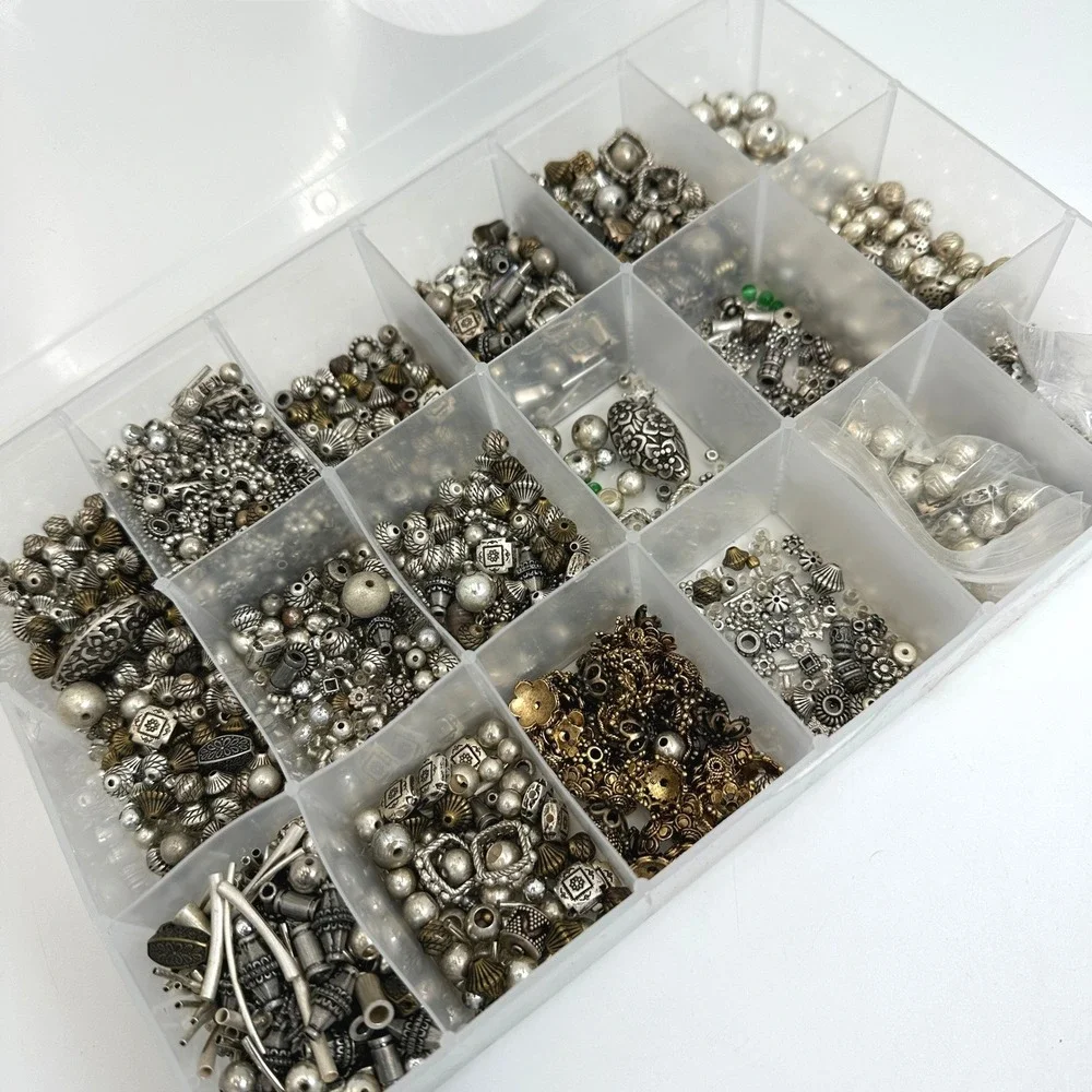 Large Silver Tone Jewelry Making Bead Lot Findings Spacer Beads Organizer Craft